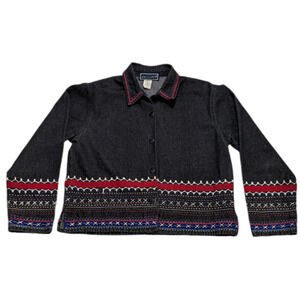 VTG Saguaro Black Demin Embroidered Blazer Jacket Medium Southwestern Christmas